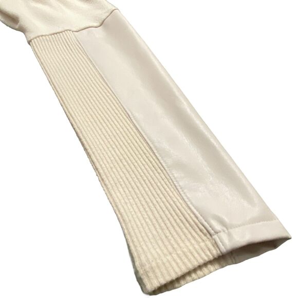 Express Women Cozy Mock Neck Faux Leather Long Sleeves Cream Sweater Medium - Picture 7 of 11